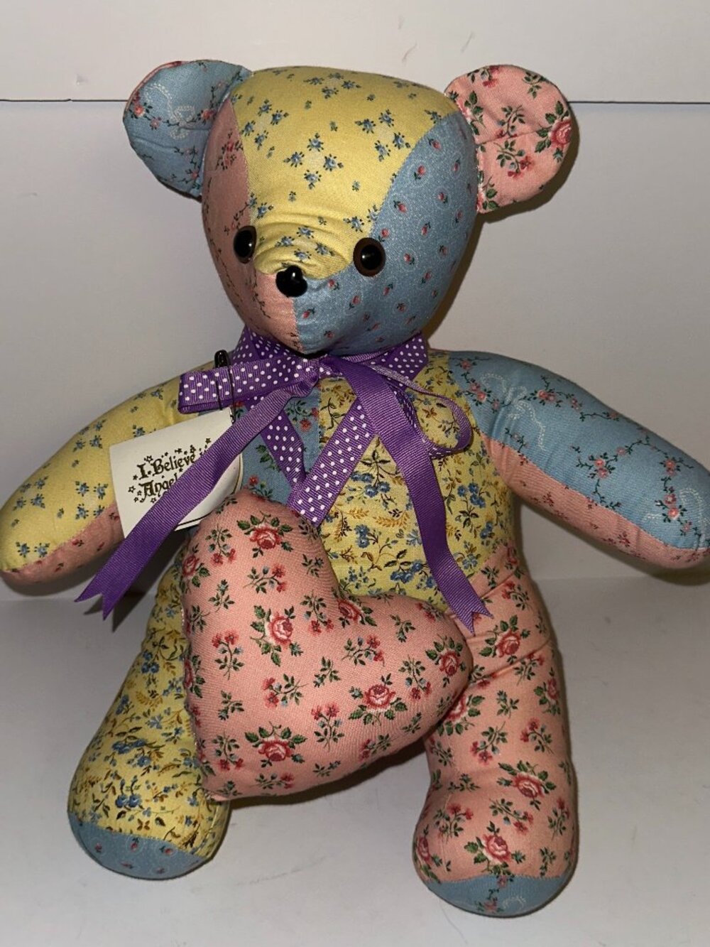 Vintage Handmade Patchwork Quilt Country Folk Art Teddy Bear Plush Plushie 16"